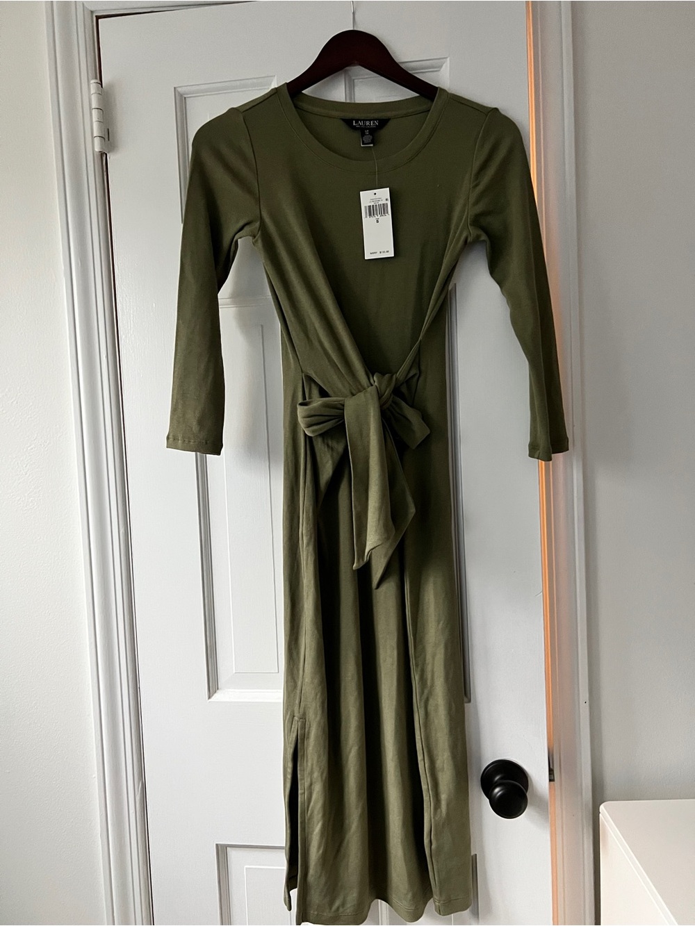 Ralph Lauren Olive Wrap-Tie Maxi Dress